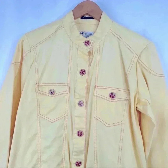 c. a. sport Women Back Printed & Beaded Casual Yellow Cotton Summer Jacket Sz M - Picture 5 of 12